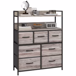 HOMCOM Bedroom Chest of Drawers 7 Drawer Dresser w/ Shelves, Grey Wood Effect - Additional view 8