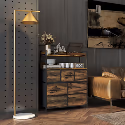 HOMCOM Bedroom Chest of Drawers 7 Drawer Dresser w/ Shelves, Rustic Brown