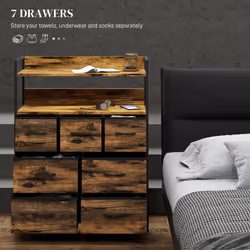 HOMCOM Bedroom Chest of Drawers 7 Drawer Dresser w/ Shelves, Rustic Brown