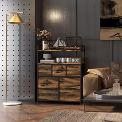HOMCOM Bedroom Chest of Drawers 7 Drawer Dresser w/ Shelves, Rustic Brown - Additional view 7