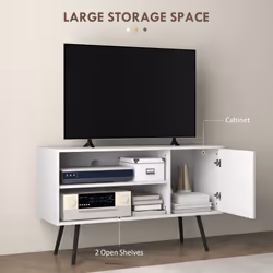 HOMCOM TV Unit for 50" TVs with 2 Open Shelves, Door and 2 Cable Holes, White