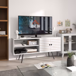 HOMCOM TV Unit for 65" TVs with 2 Open Shelves, Door and 2 Cable Holes, White