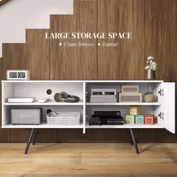 HOMCOM TV Unit for 65" TVs with 2 Open Shelves, Door and 2 Cable Holes, White