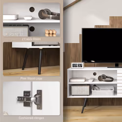 HOMCOM TV Unit for 65" TVs with 2 Open Shelves, Door and 2 Cable Holes, White - Additional view 5