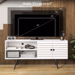 HOMCOM TV Unit for 65" TVs with 2 Open Shelves, Door and 2 Cable Holes, White - Additional view 6