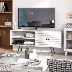 HOMCOM TV Unit for 65" TVs with 2 Open Shelves, Door and 2 Cable Holes, White - Additional view 7