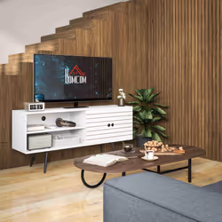 HOMCOM TV Unit for 65" TVs with 2 Open Shelves, Door and 2 Cable Holes, White - Additional view 8