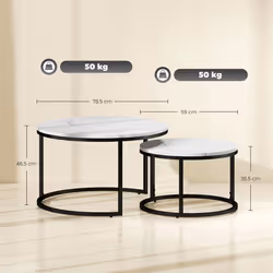 HOMCOM 2 Pcs Stacking Coffee Table Set Steel Frame, Marble-Effect White