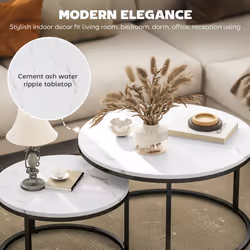 HOMCOM 2 Pcs Stacking Coffee Table Set Steel Frame, Marble-Effect White