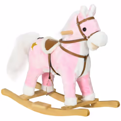 HOMCOM Wooden Ride on Horse, Ride on Pony Gift for Ages 3-6 Years - Pink
