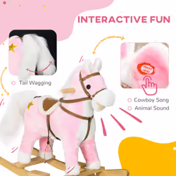 HOMCOM Wooden Ride on Horse, Ride on Pony Gift for Ages 3-6 Years - Pink