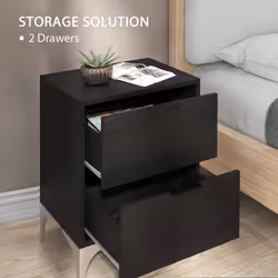 HOMCOM Bedside Tables Set of 2 with 2 Drawers for Bedroom, Living Room, Black