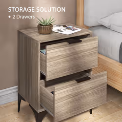 HOMCOM Bedside Tables Set of 2 with 2 Drawers for Bedroom, Living Room, Grey
