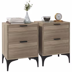 HOMCOM Bedside Tables Set of 2 with 2 Drawers for Bedroom, Living Room, Grey - Additional view 8