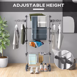 HOMCOM 4-Tier Large Clothes Airer Stainless Steel Clothes Drying Rack Grey