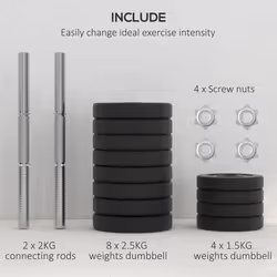 HOMCOM 30KG Adjustable Dumbbells Weight Set Hand Weight for Body Fitness - Additional view 4