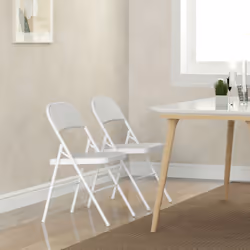 HOMCOM 2 Pack Padded Folding Chairs with Cushioned Seat and Metal Frame White - Additional view 5