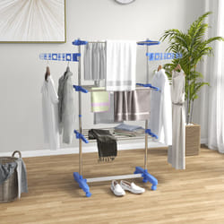 HOMCOM 3-Tier Large Clothes Airer Stainless Steel Clothes Drying Rack Blue
