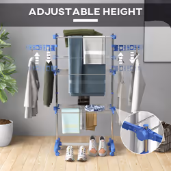 HOMCOM 3-Tier Large Clothes Airer Stainless Steel Clothes Drying Rack Blue