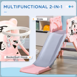 AIYAPLAY Kids Slide with Basketball Hoop, Basketball, for 18-36 Months, Pink