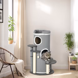 PawHut Barrel Shaped Cat Tree for Indoor Cats with Sisal Scratching Posts, Grey