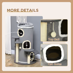 PawHut Barrel Shaped Cat Tree for Indoor Cats with Sisal Scratching Posts, Grey
