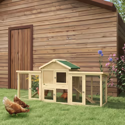 PawHut Wood Chicken Coop Hens Cage Poultry House with Nesting Boxes Run