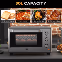 HOMCOM 30L Mini Oven with Adjustable Temperature, 60 Min Time 1600W, Silver - Additional view 4