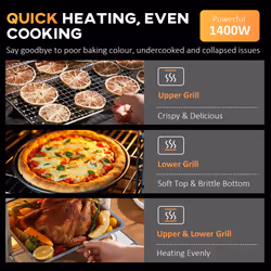 HOMCOM 30L Mini Oven with Adjustable Temperature, 60 Min Time 1600W, Silver - Additional view 7