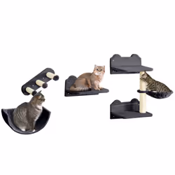 PawHut 4PCs Wall Mounted Cat Tree Cat Wall Shelves W/ Scratching Post Dark Grey - Additional view 8