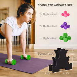 SPORTNOW Hex Dumbbells Set with Dumbbells Rack, 2 x 1kg, 2 x 2kg, 2 x 3kg