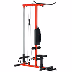 SPORTNOW Pull Up Station Power Cage with Adjustable Seat, Home Gym - Red