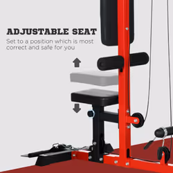 SPORTNOW Pull Up Station Power Cage with Adjustable Seat, Home Gym - Red