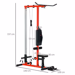 SPORTNOW Pull Up Station Power Cage with Adjustable Seat, Home Gym - Red - Additional view 5