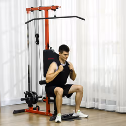 SPORTNOW Pull Up Station Power Cage with Adjustable Seat, Home Gym - Red - Additional view 6