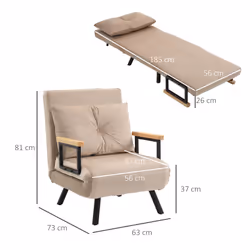 HOMCOM Click Clack Single Chair Bed Settee for Living Room, Guest Room, Beige - Additional view 6