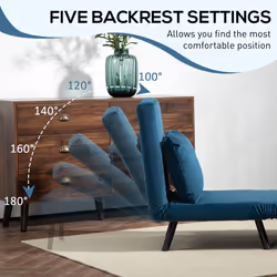 HOMCOM Click Clack Single Chair Bed Settee for Living Room, Guest Room, Blue