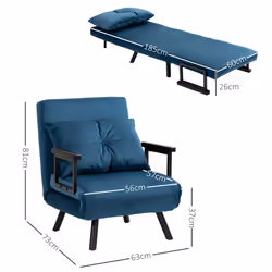 HOMCOM Click Clack Single Chair Bed Settee for Living Room, Guest Room, Blue - Additional view 6
