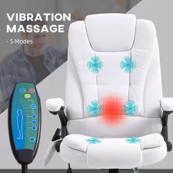 Vinsetto Office Chair w/ Heating Massage Points Relaxing Reclining Cream White