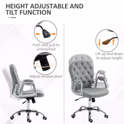 Vinsetto Office Chair PU Diamante Padded Ergonomic 360 Swivel Grey