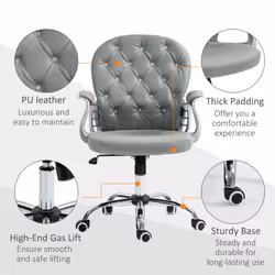 Vinsetto Office Chair PU Diamante Padded Ergonomic 360 Swivel Grey
