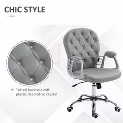 Vinsetto Office Chair PU Diamante Padded Ergonomic 360 Swivel Grey - Additional view 5