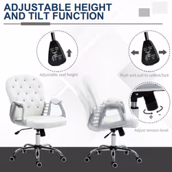 Vinsetto Office Chair PU Diamante Padded Ergonomic 360 Swivel White