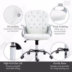 Vinsetto Office Chair PU Diamante Padded Ergonomic 360 Swivel White