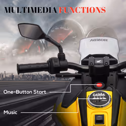 AIYAPLAY Honda Licensed 12V Kids Electric Bike w/ Music, Headlights - Yellow