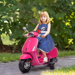 AIYAPLAY Vespa Licensed 12V Kids Electric Bike w/ 2 Training Wheels, Pink