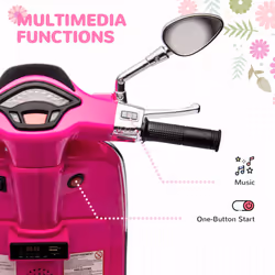 AIYAPLAY Vespa Licensed 12V Kids Electric Bike w/ 2 Training Wheels, Pink