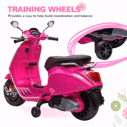 AIYAPLAY Vespa Licensed 12V Kids Electric Bike w/ 2 Training Wheels, Pink - Additional view 4