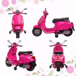 AIYAPLAY Vespa Licensed 12V Kids Electric Bike w/ 2 Training Wheels, Pink - Additional view 6