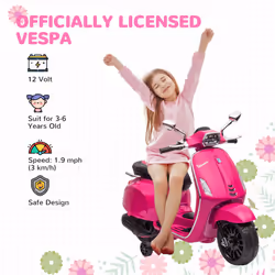 AIYAPLAY Vespa Licensed 12V Kids Electric Bike w/ 2 Training Wheels, Pink - Additional view 8